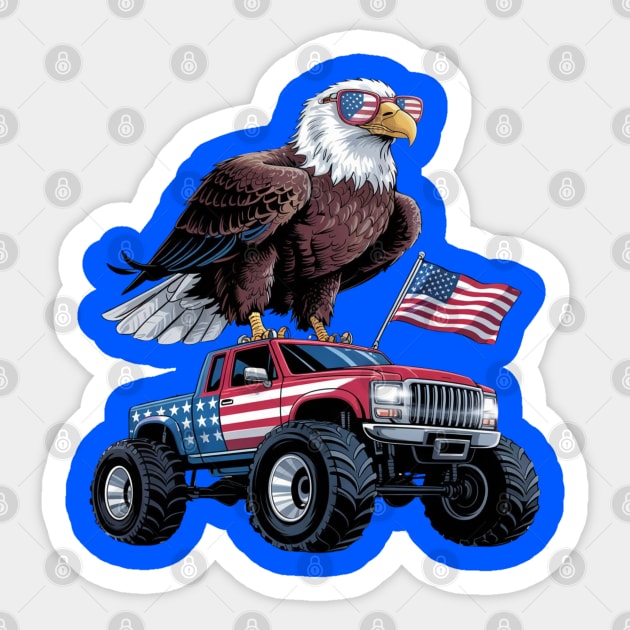 Monster truck bald eagle usa independence day celebration 4th of july Sticker by Creatifly Graphic Tees